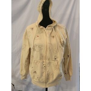 Disney Winnie the Pooh Zip Up Hoodie Yellow All Over Print Large